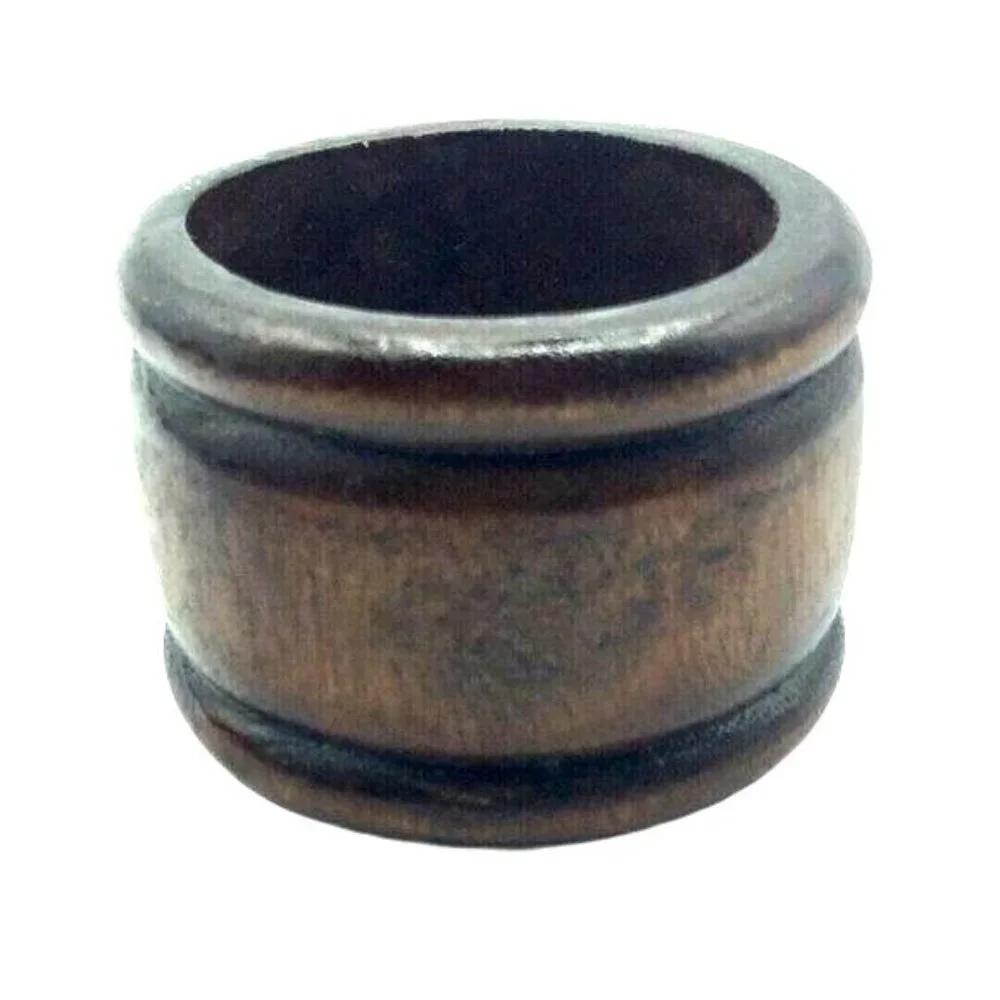 Mid Century Modern Set of 5 Beveled Carved Wood Napkin Rings Round Brown Vintage